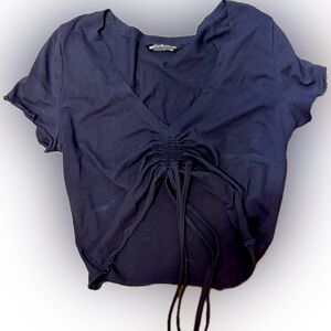 SHEIN Deep Blue Gathered V-Neck Blouse | Sz L